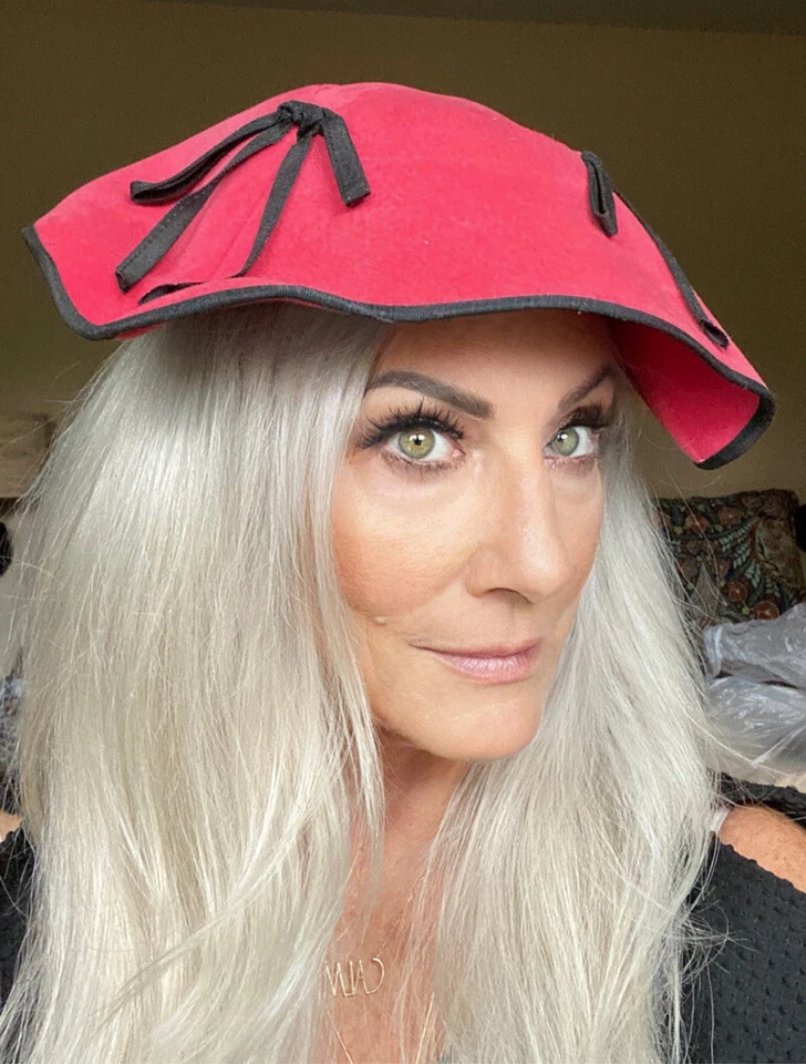 复古 Sheila Perfect 帽子 1950 年代帽子粉色黑色帽子 Flying Nun Rockabilly O/S — 第 2/4 张图片