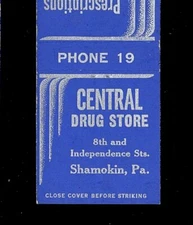 1940s Central Drug Store Phone 19 8th and Independence Sts. Shamokin PA MB