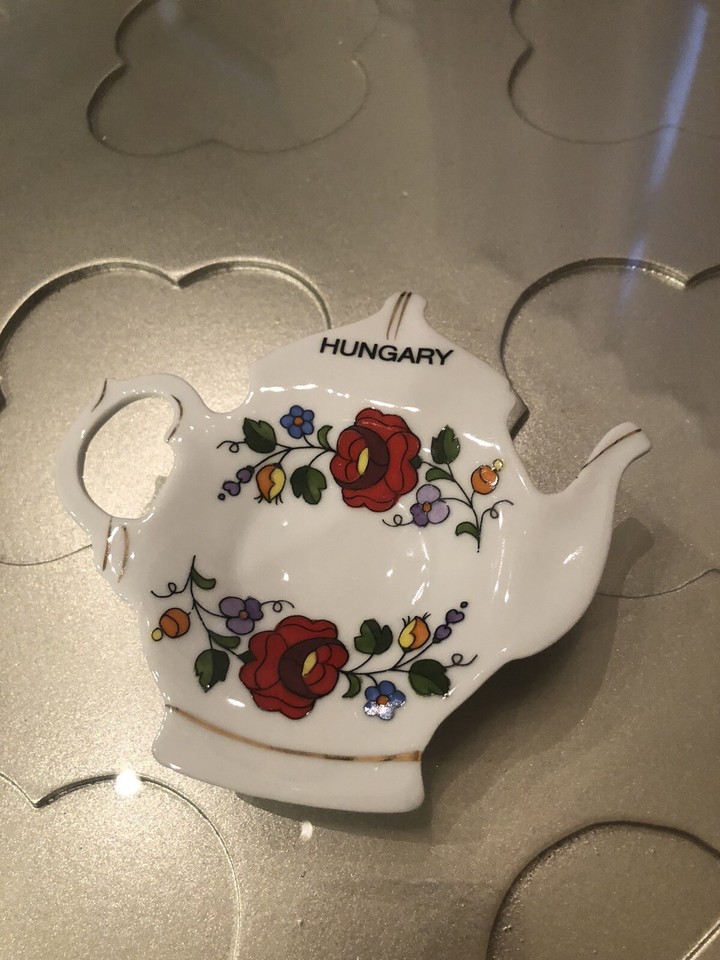 Kalocsa Porcelain Tea Bag Holder Tidy Rest Teapot Shape Hungary Hand eBay