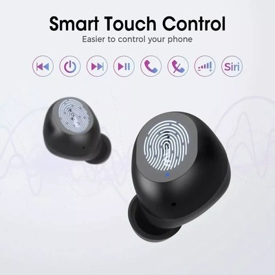 Mpow M12 Wireless Bluetooth 5.0 Earbuds - Touch Control, Bass, Built-in Mic (New)