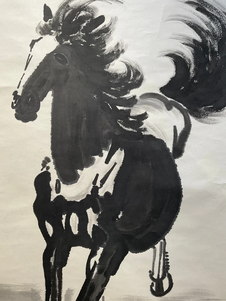 Rollo de pintura chino caballo tinta negra original firmado por artista Foto 3 de 4