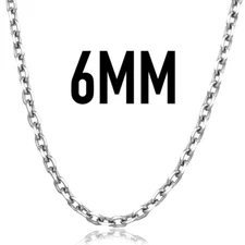 6mm Mens Chain Silver Tone Stainless Steel Necklace Cable Link Jewelry 18"-26"