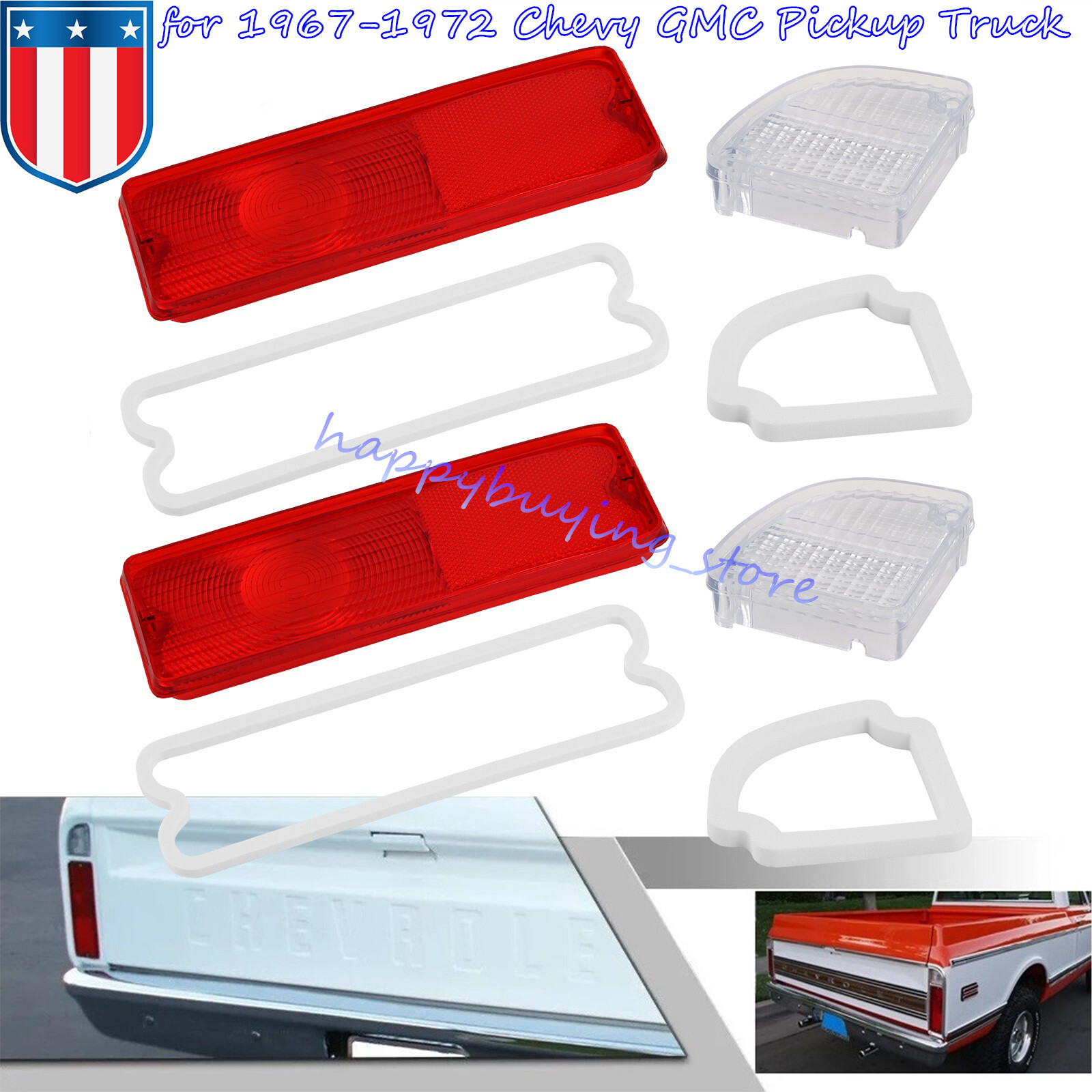1967-1972 Chevy C10 C20 C30 Pickup Tail Light & Reverse Lenses with Gaskets