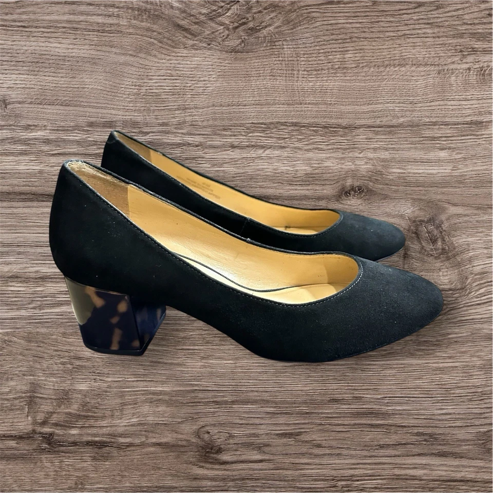 Talbots ISA Heels Block TORTOISE PATTERN Black Suede Size 6M - Image 2 of 4