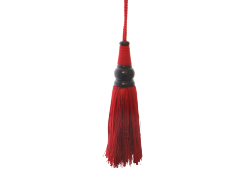 10 Large Red Key Tassel  Fabric + Mahogany Trim 17cm Tassel + 15cm loop - Afbeelding 1 van 4