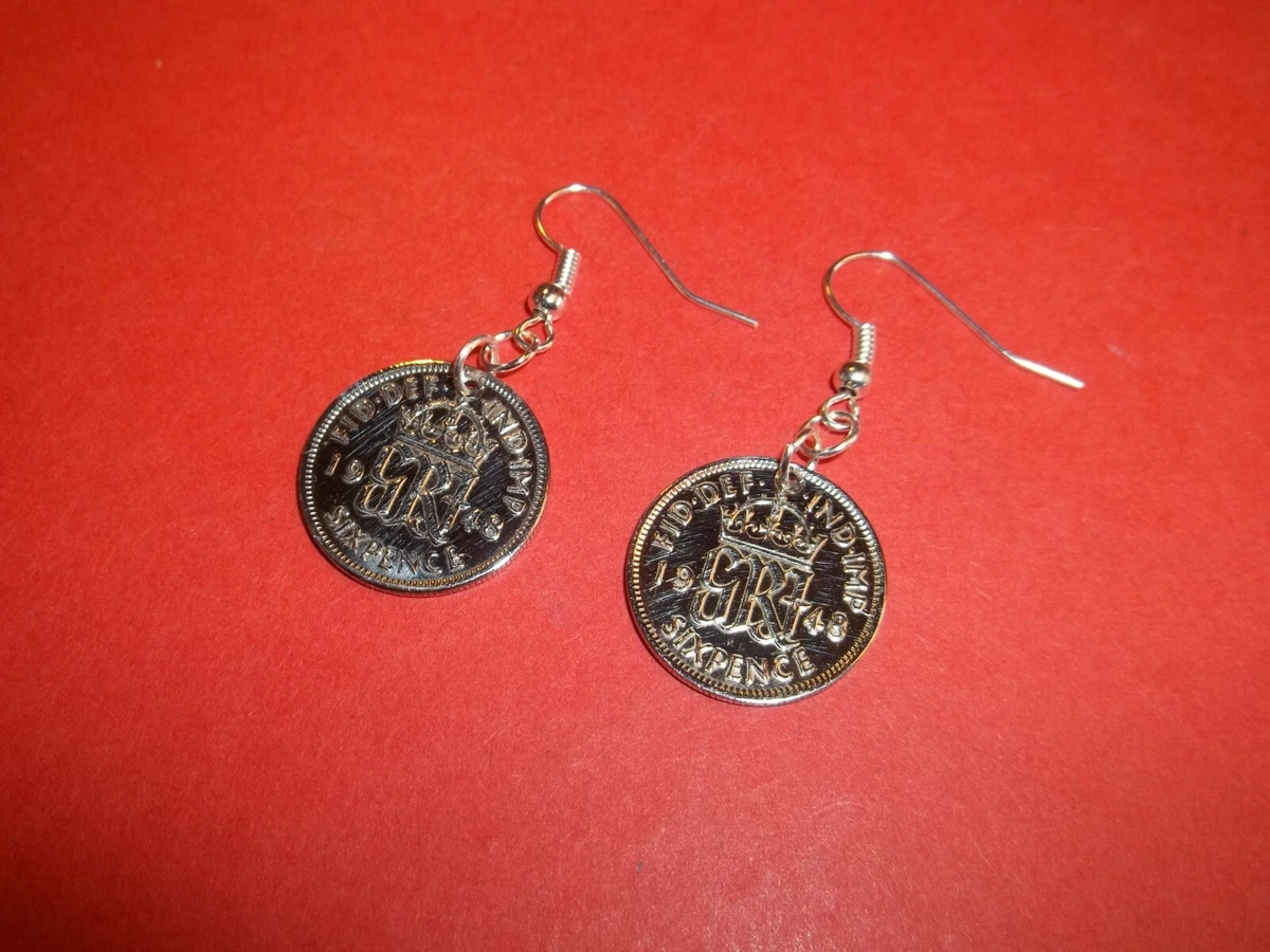 SIXPENCE COIN DROP SILVER EARRINGS 1947 to 1967 eBay