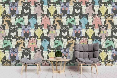 3D Colourful Cat Animal Pattern Self-adhesive Removable Wallpaper Murals Wall