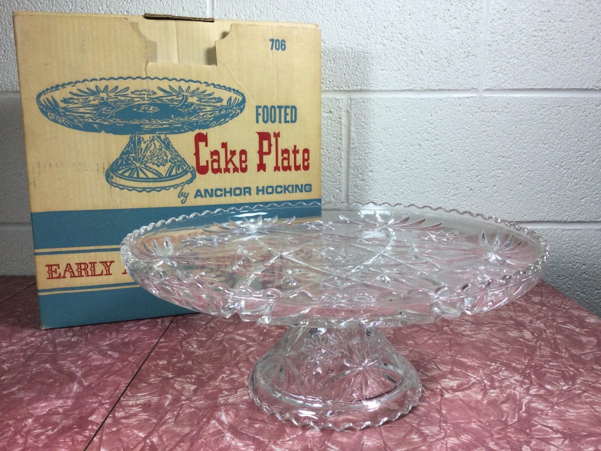 Vintage Anchor Hocking 706 Glass Footed Cake Plate Stand, Scalloped  Inches