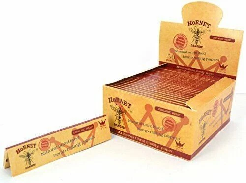 HORNET Authentic King Size Slim Organic Hemp Smoking Rolling Papers Box
