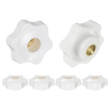 6pcs Star Knobs M8 Thread 38mm Head Through Hole Brass Insert Hand Knob White