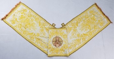 Antike französische Brokat Metallarbeit Herz Jesu katholische Stola aus dem 19. Jh.