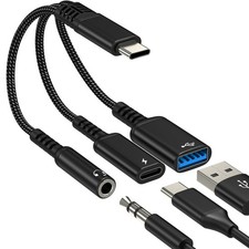 USB 3.5mm Audio Adapter 3in1 to Aux Headphone for iPhone 17 16 15 USB 3.0 J...