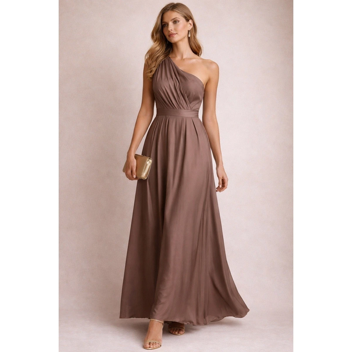 ebay brown dress brown glitter dress Brown Glitter Cutout Draped Maxi Dress With Chiffon Scarf Cape Brown / 2