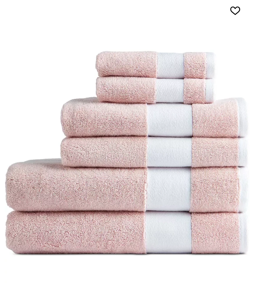 Lacoste Heritage Sport Stripe Logo Cotton 6-Pc. Bath Towel Set, Light Pink NWT - Image 2 of 4