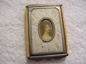 Vintage antique Silver Camera Cameo Woman GIREY Powder Rouge Lipstick COMPACT