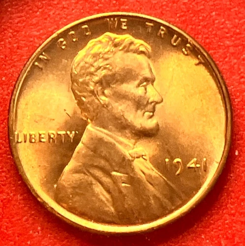 1941-P Lincoln Wheat Cent Penny GEM RED BU From an Original Bank Roll