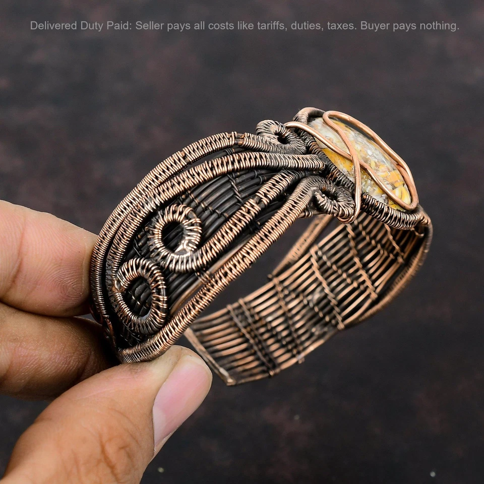 Halloween Sale Brecciated Mookaite Stone Mother Wire Wrapped Bangle Cuff Copper - Image 4 of 4