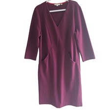Boden Womens 12 Long Maroon Ribbed Midi Dress V Neck Pockets 3/4 Sleeve