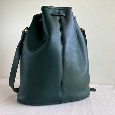 Coach 9946 Nicholas Drawstring Green Leather Bucket Crossbody Bag 