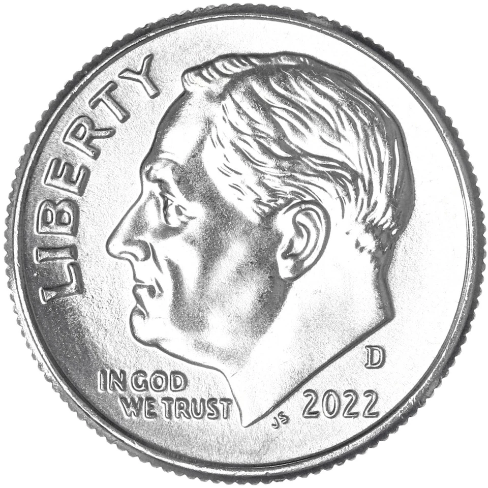 Juego de monedas de diez centavos Roosevelt 2022 P D S año plata y revestido prueba y lote de 4 monedas BU Foto 4 de 4