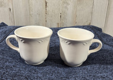 Vintage Pfaltzgraff Filigree Coffee Mug Tea Cup Stoneware White Set of 2