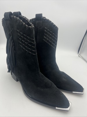 SCHUTZ Alexxa Black Suede Fringe Western Bootie Women s SZ 7B Cowgirl Boots NEW