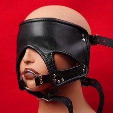 Bondage Adjustable PU Leather Open Mouth Gag Blindfold Harness O-Ring Women BDSM
