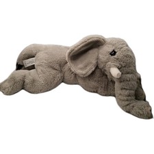 FAO Schwarz Gray Floppy Elephant Plush Stuffed Animal 16 inch Laying Down Tusks