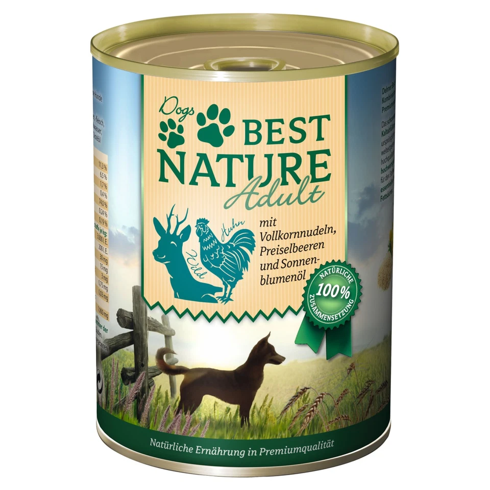 Best Nature Adult, Nassfutter für Hunde, 400g - mit Wild, Huhn und Nudeln Futter