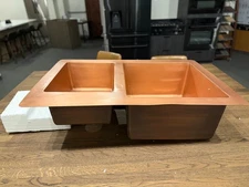 33" Copper Kitchen Sink – DOUBLE Basin (9"/7" Depth, 16-Gauge)