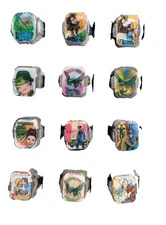 Complete Set 12 1960's Vari-Vue Green Hornet Flicker Rings original silver bases