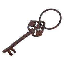 Small Jailer Cast Iron Skeleton Key with Ring  Rustic 6.5" Victorian Wall Decor