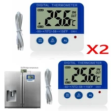 2Pcs Magnet ℃/℉ LED Digital Thermometer Monitor For Home Freezer Alarm Fridge