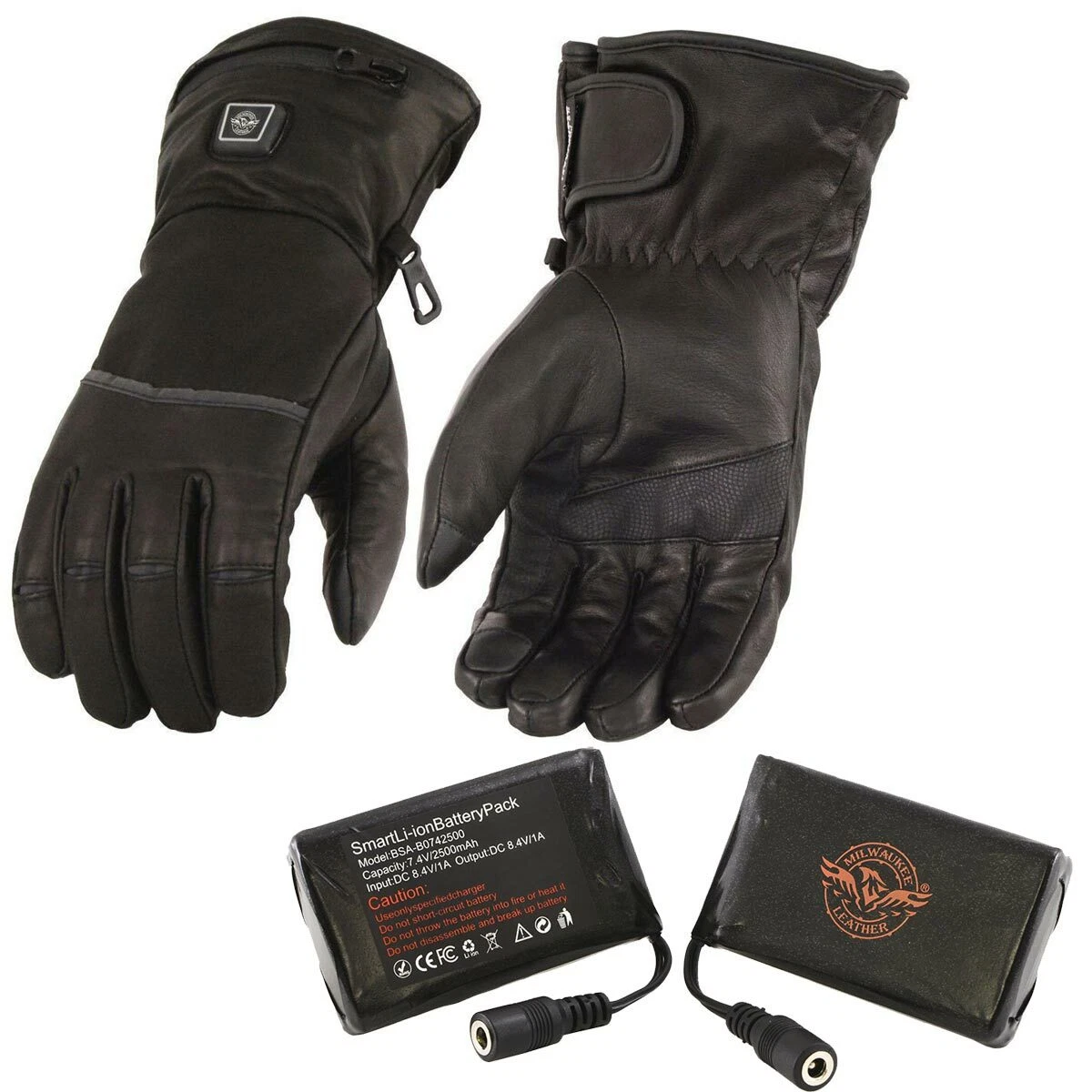 Mens Leather WATERPROOF Heated Gauntlet Glove w/ Rechargeable Battery Pack - WOW