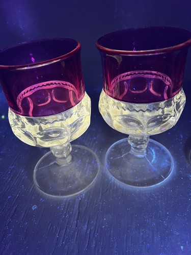 4 VTG Tiffin-Franciscan King Crown Ruby Thumbprint Manganese Glass 5.5” Goblets - Picture 7 of 18