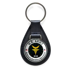 US Army Medical Laboratory Specialist Black Leather Keychain Silver Keyring