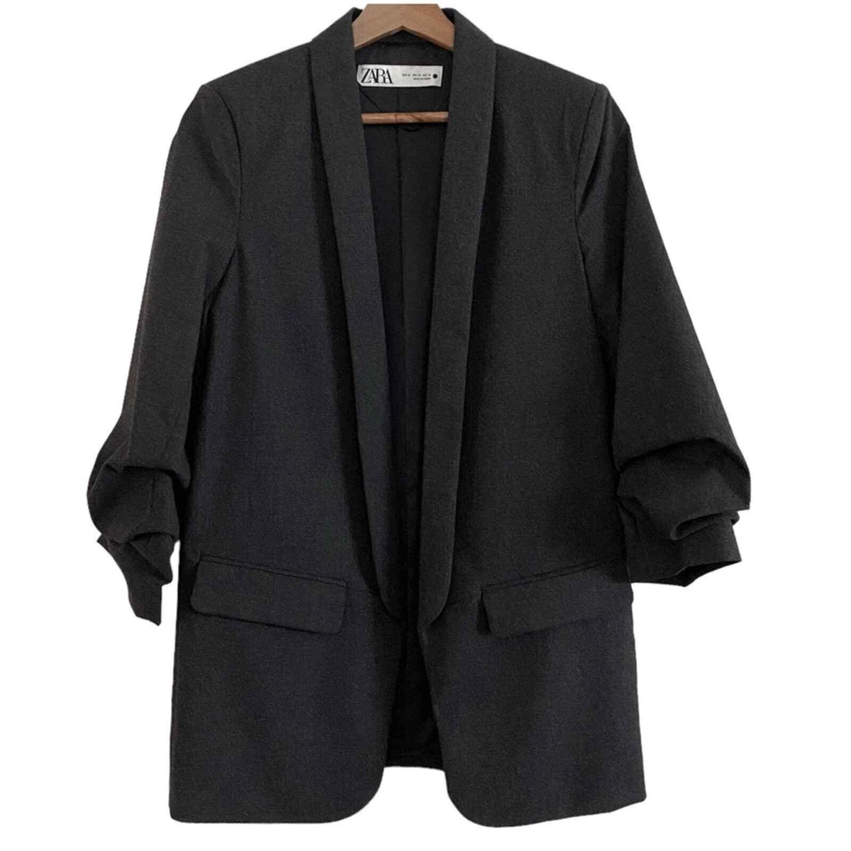 Zara Charcoal Gray Ruched Sleeves Long Line Menswear Blazer XS | eBay