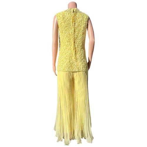 Vintage Lane Bryant Yellow Jumpsuit Palazzo Pant Floral Pattern Top Size XL - Picture 10 of 16
