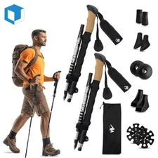 1 Pair Collapsible Trekking Poles Hiking Sticks Folding Alpenstock Anti-shock
