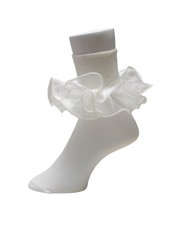 GIRLS BIG FULL RUFFLE SOCKS   Ivory w/ Ivory Trim PAGEANT FANFARE ORGANZA