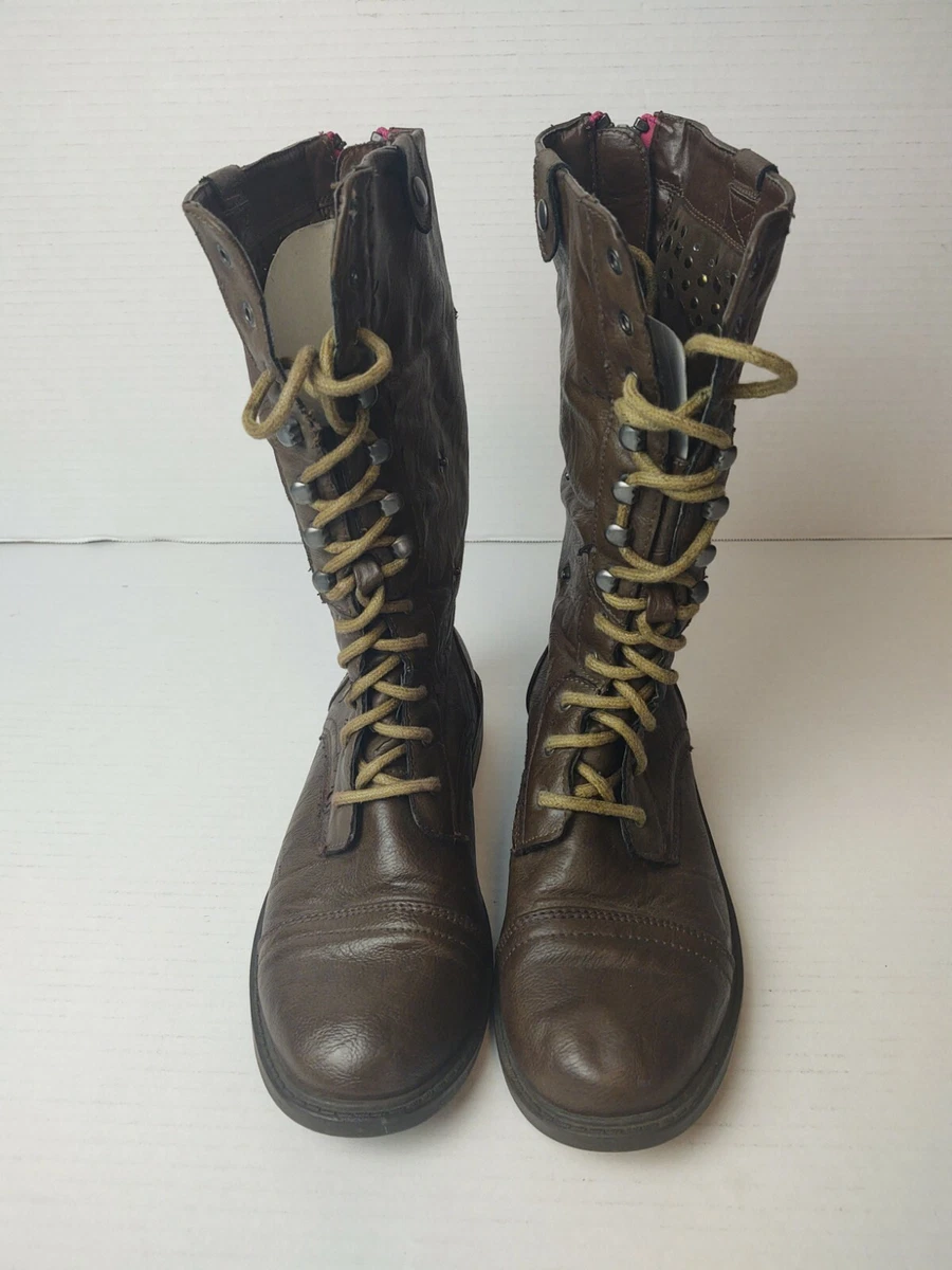 Ladies brown top combat boots