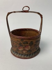 Antique Chinese Wedding Basket With Handpainted Cherries