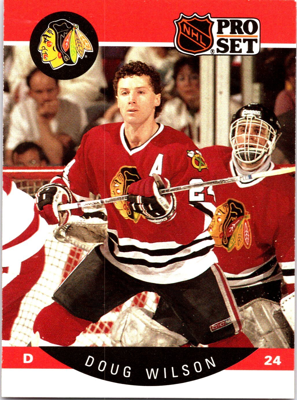 1990-91 Pro Set #63a Doug Wilson Position and sweater number white on front