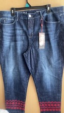 Laurie Felt Classic Denim Stiletto Jeans with Embroidered Hem Brushed Dark 18W