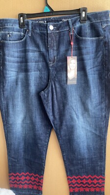 Laurie Felt Classic Denim Stiletto Jeans with Embroidered Hem Brushed Dark 18W