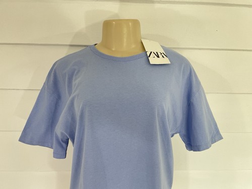 New Zara Women Blue Minimalistic Cotton Short Sleeve round neck T-Shirt S Y721 - Picture 5 of 12