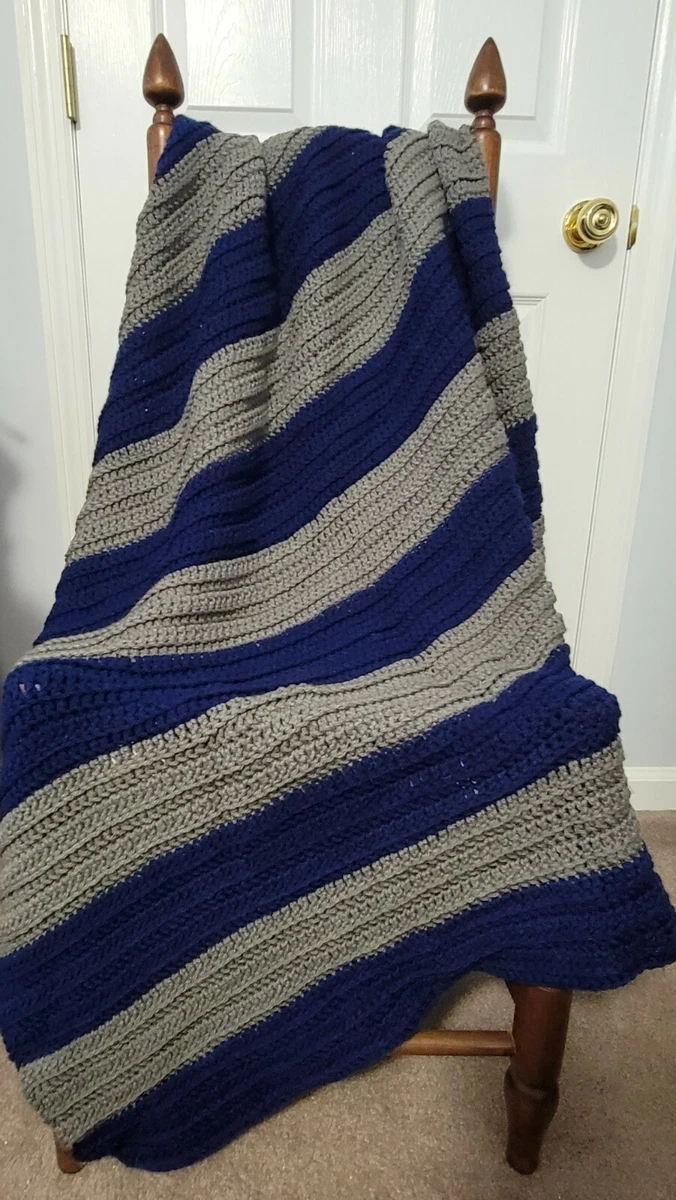 Crochet Blue and Gray Horizontal Striped blanket