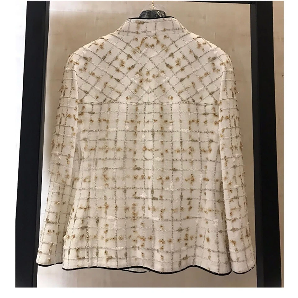 Сделанный на заказ женщин стойка воротник бант отделка Твид пальто плюс 1 X-10 X L924 - Изображение 2 из 3