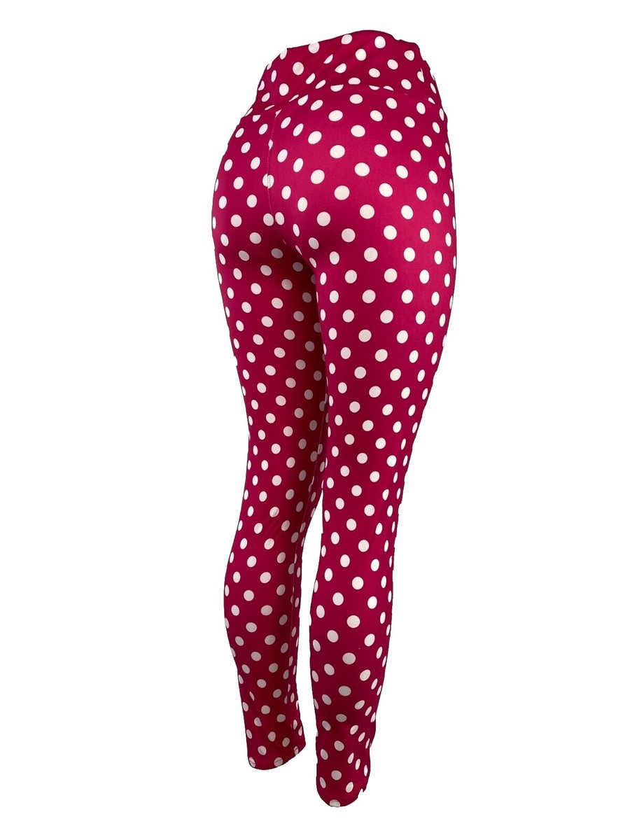 PinUp Angel High Waist Polka Dot Leggings - Tummy Control Workout Pants - Soft Opaque Vintage Print For Women