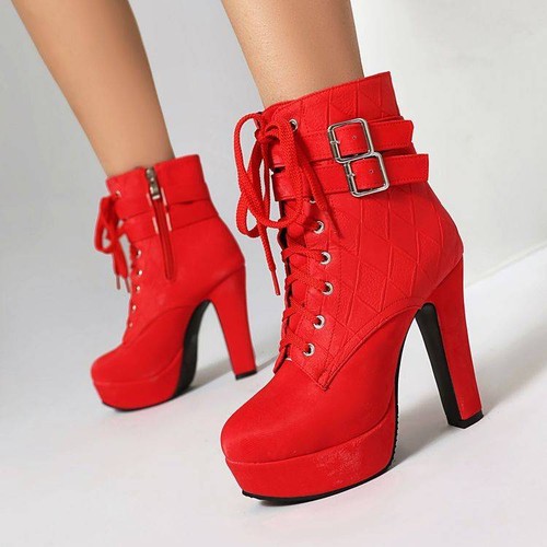 Schnalle Reitstiefel Damen High Heel Reißverschluss Stiefeletten Plateau Schuhe US - Bild 13 von 16